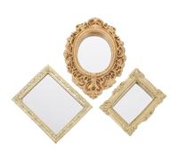 Healifty 3pcs Miniature Dollhouse Classical Embossed Mirrors Set, Gold, Gold Square Striped Square Plastic Tiny Mirrors, Decorative Mini House Supplies for ’s Play and Home Layout