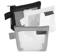 Healifty 3pcs Nylon Mesh Triangle Coin Purses with Zipper, Small Lightweight Change Holders in Black, White, and Grey, Mini Wallets for Women’s Travel and Makeup Storage