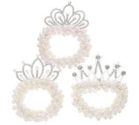 Healifty 3pcs Pearl Beaded Hair Ties Set Elastic Ponytail Holders Crown and Star Designs Hair Scrunchies