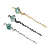 Healifty 3pcs Resin Jade Inlaid Hair Sticks for Women Hair Styling Accessories and Buns Creative Irregular Design in Gold Silver and Black Colors