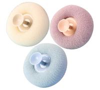 Healifty 3Pcs Reusable Shower Loofah Set with Suction Cup - Exfoliating Mesh Body Scrubber for Back and Body, Soft Bath Accessories for Women, Pastel Blue Purple Beige