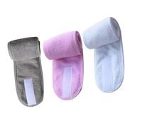 Healifty 3pcs Spa Hair Bands Bathing Headbands with Hook and Loop Adjustable, Soft Absorbent Face Washing Headwraps for Women Makeup and Yoga (white, Grey, Pink)