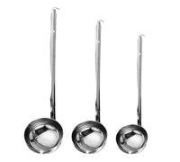 Healifty 3pcs Stainless Steel Cooking Ladles with Hook Design, Anti-Rust Long Handle Spoons for Family Kitchen and Dining Room, 30cc 60cc 90cc Measuring Ounce Spoons