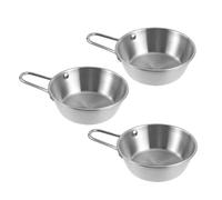 Healifty 3pcs Stainless Steel Wine Bowls 12cm Korean Traditional with Handle Lightweight Silver Bowls for Party and Home Use