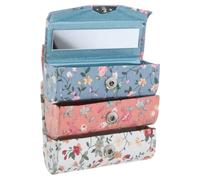 Healifty 3pcs Vintage Floral Embroidery Lipstick Organizer Case with Mirror Small Portable Makeup Storage Box for Travel and Everyday Use Women