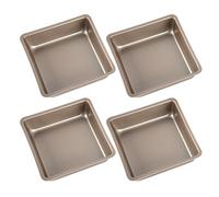 Healifty 4 Pack Mini Square Cake Tin, 4 Inch Carbon Steel Small Brownie Baking Tray Set, Non-Stick Shallow Loose Bottom Mould for Cheesecakes Gold