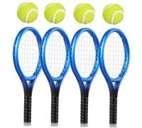 Healifty 4 Sets Miniature Tennis Racket Set with Balls Blue Mini Plastic Mini Tennis Keychain Dollhouse Decor Sports Miniatures Collection