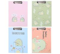 Healifty 4pcs A4 Cartoon Clipboards Set, Multifunctional Paper Holder Writing Boards for School Office, Sturdy Hardboard with Blue Pink Green Orange Colors