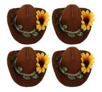 Healifty 4pcs Adjustable Mini Pet Cowboy Hats for Hamsters, Guinea Pigs, Small Animals - Yellow Felt Western Headgear with Flower Wreath, Rodent Accessories for Reptiles Small Pets