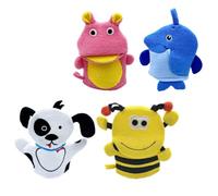 Healifty 4pcs Bath Mitts Exfoliating Body Scrubber Gloves Made of Composite Cotton with Creative Animal Design for Bathing and Shower Use, Easy to Carry and Wash the Body