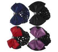 Healifty 4pcs Bowknot Hair Snood Net for Women Elastic Mesh Bun Cover Hairnet Barrette Pins Gentle Material for Comfortable Office and Healthcare Use Metal Clip for Secure Hold During Work