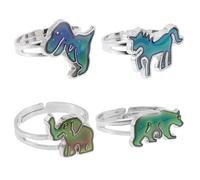 Healifty 4pcs Cartoon Animal Thermochromic Mood Rings Set, Temperature-sensitive Open Band Finger Rings for and Teens, Cute Dinosaur, Elephant, Polar Bear, and Large Lizard Jewelry