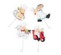 Healifty 4Pcs Cartoon Resin Hanging Hooks Self Adhesive Non Punching Sticky Hooks for Kitchen and Home Heat Resistant Wall Storage Organizer with Chef Design Easy Installation