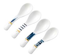 Healifty 4pcs Ceramic Soup Spoons Japanese Style Short Handle Food Spoons Porcelain Rice Soup for Home Kitchen Dining