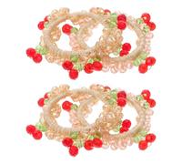 Healifty 4pcs Cherry Crystal Hair Ties, Artificial Rhinestone Ponytail Holders with Fruit Detail, Elastic Sparkly Hair Bands in Light Pink and Light Gold for Party and Casual Random Color