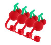 Healifty 4pcs Cherry Straw Caps Silicone Straw Tip Covers Reusable for Tumblers Water Bottles Stylish Drinkware Protection