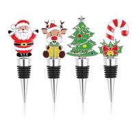 Healifty 4pcs Christmas Wine Bottle Stopper: Holiday Alloy Bottle Stopper Decoration Hostess Present - Reusable for Beverage Keeping Wine Fresh - Xmas Wedding Party Supplies
