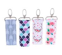 Healifty 4pcs Colorful Printed Lipstick Holder Keychain Pouch Set with Arrow Deer Antler Rose Mermaid Scale Patterns, Clip-on Lip Balm Bag for Women’s Makeup Storage