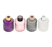 Healifty 4pcs Embossed Aroma Glass Bottles Set with Reed Diffuser for Home Fragrance, Bedroom Perfume Containers in White, Pink, Grey, and Purple for Living Room Décor Random Color