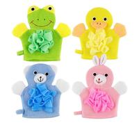 Healifty 4pcs Exfoliating Bath Scrubbing Gloves Set with Cartoon Duck, Frog, Rabbit, Bear Designs - Soft Body Scrub Gloves for ’ Shower and Bath Cleaning
