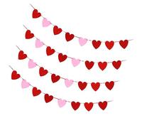 Healifty 4pcs Felt Heart Banner Wall Hanging Decor for Lover's Day Wedding Anniversary Party Lightweight Holiday Garland Pink Red Valentines Day Ornaments