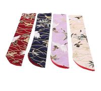 Healifty 4pcs Japanese-style Folding Fan Storage Holder Set with Double-layer Floral Fabric Pouch, Handheld Fan Sleeve Cover in Navy, Beige, Purple, and Dark Red for Travel