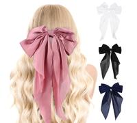 Healifty 4pcs Large Bow Hair Clips for Women and Spring Bowknot Barrettes Set in Black White Navy and Pink Long Hair Clips for Daily and Party Use