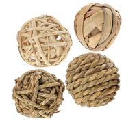 Healifty 4pcs Natural Straw Woven Balls Chewing for Rabbits Parrots and Hamsters, Rattan Bite-resistant Playthings for Small Pets, Interactive Diversion Set