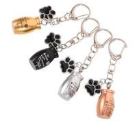 Healifty 4pcs Pet Memorial Keychain Set, Mini Capsule Ashes Holder Pendant with Dog Cat Paw Print, Stainless Steel Cremation Urn for Hair Keepsake, Travel Memory Jewelry in Black Silver