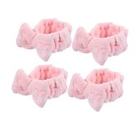 Healifty 4pcs Pink Coral Fleece Hair Bands with Bowknot Elastic Face Washing Head Wraps Makeup Spa Headbands for Women