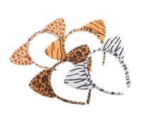 Healifty 4pcs Plush Animal Ear Headbands Set - Tiger, Zebra, Leopard Brown, Giraffe Spot - Soft Cosplay Hair Hoop Accessories for Halloween Party, Jungle Theme, and Costume Play
