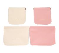 Healifty 4pcs PU Leather Small Makeup Bag Compact Self-Closing Cosmetic Pouches for Travel Multipurpose Storage for Earphones Cables Lipstick Portable and Organizer for Women