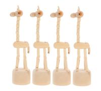 Healifty 4pcs Push Finger Puppets: Natural Wood Giraffe Figurines Dancing Finger Puppet - Wooden Animal Statues For Living Room Bedroom Travel