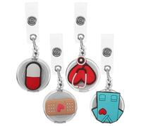 Healifty 4pcs Retractable Badge Reel Clips for Nurses Soft PVC Nurse Id Card Holders with Heart Stethoscope Pill Memo Designs, Flexible Badge Clips for Medical Staff Work Use