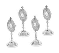 Healifty 4pcs Tabletop Cross with Stand Metal Jesus Crucifix for Home Worship Elegant Religious Decor Intricate Detailing for Christian Faith Design