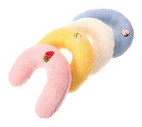 Healifty 4pcs U-shaped Cat Neck Protective Pillows for Indoor Cats, Small Portable Soft Pet Cushions in White, Pink, Blue, and Yellow for Household Use
