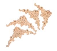Healifty 4PCS Unpainted Wooden Flower Appliques Romantic Rose Corner Onlay DIY Solid Wood Carved Decals for Door Cabinet Bed Wardrobe Furniture Decor