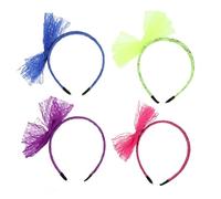 Healifty 4Pcs Women Lace Bow Headbands Soft Comfortable Big Bow Hair Hoops for Party Cosplay in Purple Neon Green Royal Blue