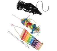 Healifty 4pcs Wooden Chicken Foraging Set with Hanging Chewing and Vegetable Feeding Net Bag for Chicken Coop Enrichment