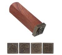 Healifty 5-in-1 Magnetic Chinese Wood Engraving Stamp Set Black Ebony Zen Lotus Cloud Square Seal for Calligraphy Clay Pottery Crafting and Scrapbooking