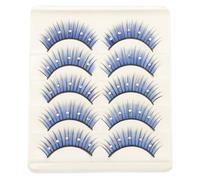 Healifty 5 Pairs Blue Colored Fake Eyelashes with Rhinestone, Easy to Use Fiber Lash Extensions for Stylish Eye Makeup, for Personal Use and Festival Cosplay Looks