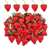 Healifty 50 Pcs Artificial Strawberry Fake Lifelike Fruit Plastic Simulation Realistic Strawberries Party Decoration Lightweight Photography Prop for Home Kitchen Cabinet Wedding Ornament