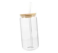 Healifty 500ml High-Temperature Resistant Glass Cup with Bamboo Lid and Straw, Prevents Burns, Easy to Wash, for Cafes and Holiday Drinks