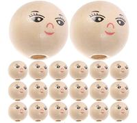 Healifty 50pcs Bead Making Spacer Doll Smile Face Pendant with Beads Bracelets Decoration Round Wood Loose Finding Smiling Craft Wooden Ball Crafts Girls for Macrame DIY Holes Mm Natural