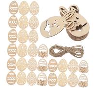 Healifty 50pcs Easter Wooden Slice Ornaments DIY Paintable Egg and Bunny Shapes Craft Tags for Holiday Decorations Creative Handmade Hanging Pendants for Party and Home Decor