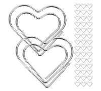 Healifty 50pcs Heart Shape Metal Paper Clips, Small Unique Planner Paperclips Bookmark Function for Document Organizing and Office School Use, Silver
