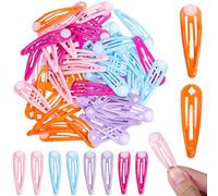 Healifty 50pcs Macaron Color Snap Hair Clips 5cm Waterdrop Barrettes for Fine Hair Multipack with Support Base in Rose Red Light Pink Light Purple Orange Lake Blue