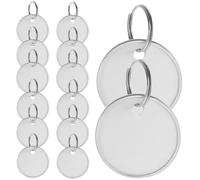 Healifty 50pcs Metal Edge Round Key Labels with Writable Tags and Split Rings, 1-1/4 Inch Blank Keychain Labels for Luggage, Pet Name, and Office Use