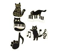 Healifty 5pcs Black Cat Music Enamel Pins Set, Cartoon Piano Note Brooches for Clothing and Backpacks, Cute Animal Brooch Accessories for Women
