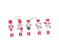 Healifty 5Pcs Classic Wooden Walnut Nutcracker Soldier Puppets Red White Xmas Ornaments Premium Wear Resistant Painted Christmas Tree Pendants for Home and Room Decor